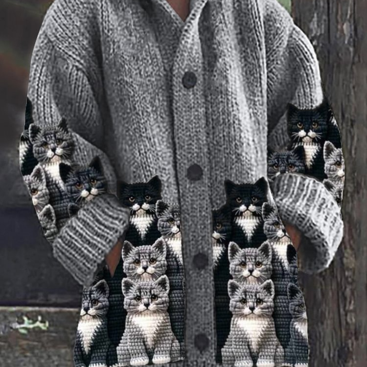 Jasmin - Gemütlicher Strick-Cardigan mit Katzenmotiv