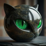 NyxCharm - Mystische schwarze Katzenkopfs Skulptur