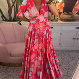 Carine | Kleid mit V-Ausschnitt und Blumenmuster