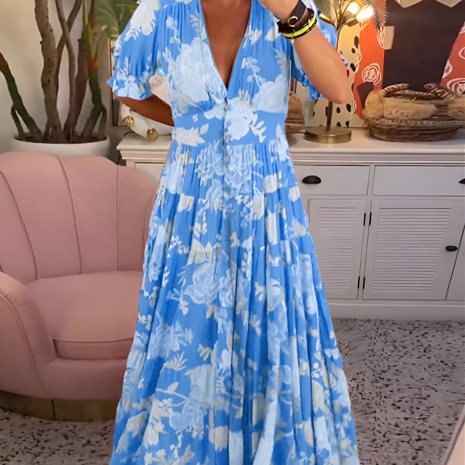 Carine | Kleid mit V-Ausschnitt und Blumenmuster