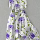 Sage - Vintage-Blumenkleid mit Taillenschnürung und halben Ärmeln
