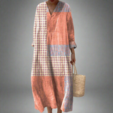 Nora | Midi-Kleid Patchwork Koralle Sternenexplosion