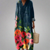 Mohn | Maxikleid aus Baumwolle mit Aquarellblumen