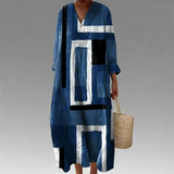 Evelyn | Maxikleid Loose-Fit Abstract Blau Navy