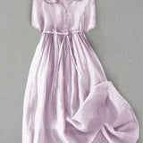 Isla - Elegantes Kleid aus Baumwolle und Leinen mit halben Ärmeln