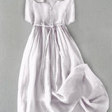 Isla - Elegantes Kleid aus Baumwolle und Leinen mit halben Ärmeln