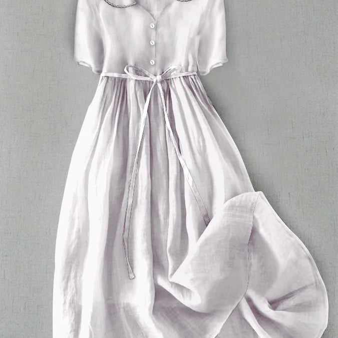 Isla - Elegantes Kleid aus Baumwolle und Leinen mit halben Ärmeln