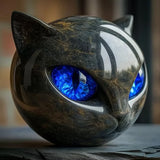 NyxCharm - Mystische schwarze Katzenkopfs Skulptur